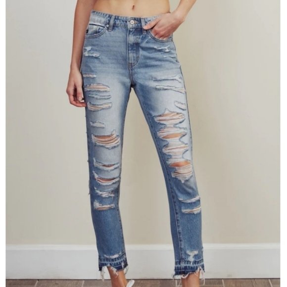 KanCan Sadie Rainbow Thread High Rise Med Wash Distressed Skinny Jeans 11/29 NWT - Picture 1 of 10
